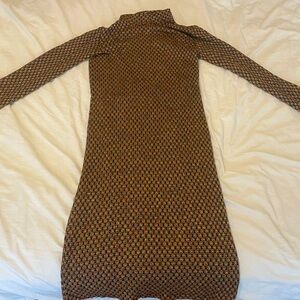 Metallic Zara turtleneck long sleeve body con dress
